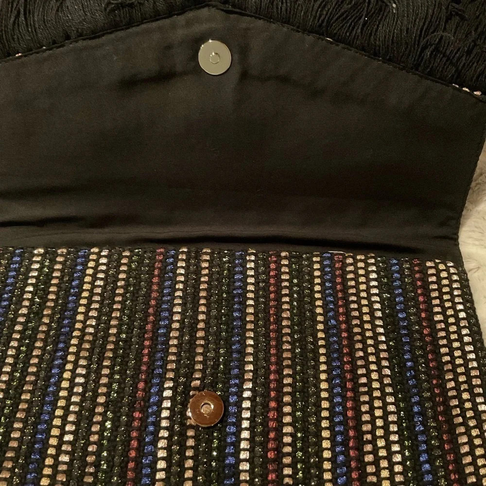 Stella and Dot Shimmering Weave Clutch with Fringe. NWOT
